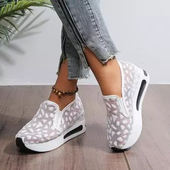 Женские туфли Белые туфли на танкетке на платформе Сетчатые кроссовки Женские мокасины Женские туфли-лоферы Повседневные удобные скрытые туфли на высоком каблуке Zapatos Mujer 35 золотой