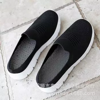 Женские туфли без каблука, повседневная обувь 2024 года, однопедальные, с плоским дном, с защитой для стопы, летние полутапочки из дышащего материала 35 чёрный