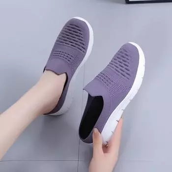 Женские туфли без каблука, повседневная обувь 2024 года, однопедальные, на плоской подошве, полутапочки из плетеной ткани, лето, 43 ярда, полуподнос 35 фиолетовый