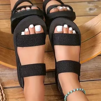 Женские туфли без застежек с эластичным ремешком, легкие туфли без застежек с открытым носком, удобные сандалии для отдыха на пляже 36 чёрный