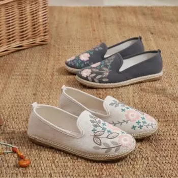 Женские туфли без застежек, удобные легкие дорожные кроссовки, повседневные прогулочные мокасины для вождения, вышитые рабочие туфли для женщин, туфли с круглым носком 35 бежевый