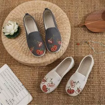 Женские туфли без застежек, удобные легкие дорожные кроссовки, повседневные прогулочные мокасины для вождения, вышитые рабочие туфли для женщин, туфли с круглым носком 35 бежевый