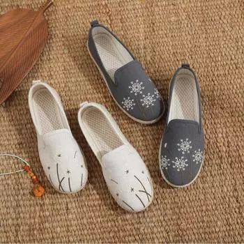 Женские туфли без застежек, удобные легкие дорожные кроссовки, повседневные прогулочные мокасины для вождения, вышитые рабочие туфли для женщин, туфли с круглым носком 35 бежевый