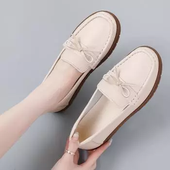 Женские туфли-бобы из мягкой кожи, лоферы, повседневные женские одиночные туфли с неглубоким носком, противоскользящая обувь для мам 35