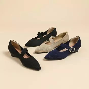 Женские туфли больших размеров на низком толстом каблуке, простые, повседневные, с заостренным носком, с пряжкой, трикотажные рабочие туфли, однотонные, 34-43 34 чёрный