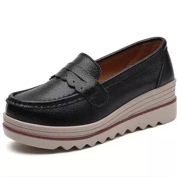 Женские туфли большого размера из 5-цветной кожи с сосновой подошвой, женские туфли с толстой подошвой, женские повседневные туфли 35 чёрный