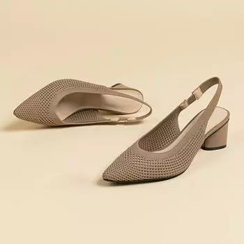 Женские туфли большого размера на весну с острым носком на толстом высоком каблуке, повседневные, однотонные, с пряжкой, трикотажные сандалии, размер 34-43 34 абрикосовый/чёрный