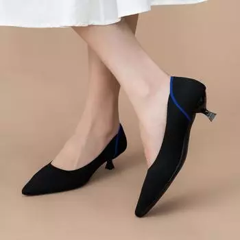 Женские туфли большого размера с острым носком на тонком каблуке, повседневные, Flyknit, с мелким вырезом, однотонные, размеры 34-43 34 чёрный