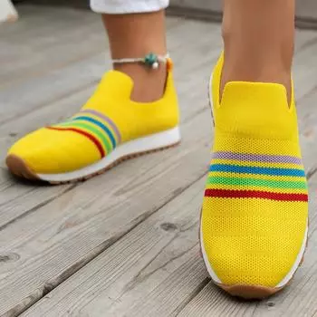 Женские туфли большого размера с плетением из мух, весна-лето 2024, новые дышащие туфли с мелкой сеткой для спорта и отдыха на одной педали 36 жёлтый
