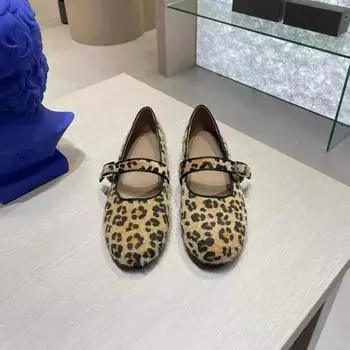 Женские туфли большого размера с пряжкой из одного слова и леопардовым принтом, одинарные туфли из конского волоса, женские туфли на плоской подошве, балетки Мэри Джейн 35 цветной печати леопарда