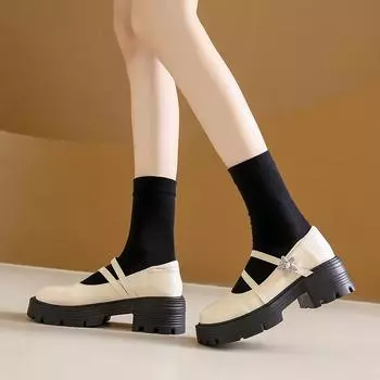 Женские туфли брендовые с пряжкой и ремешком на высоком каблуке Модные туфли-лодочки с круглым носком женские туфли-лодочки Высококачественные туфли на платформе с твердым каблуком 35 серебряный