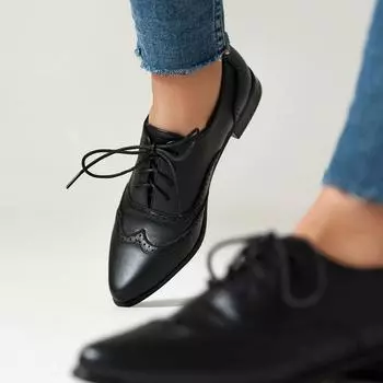 Женские туфли-броги в стиле ретро с острым носком, весенние винтажные туфли на шнуровке с квадратным низким каблуком, большой размер 43 35