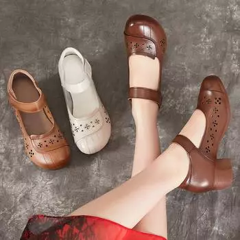 Женские туфли Cave Shoes сандалии из дышащей кожи на толстом нескользящем каблуке с мягкой подошвой из коровьей кожи 35 белый