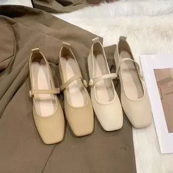 Женские туфли Comemore Flat 2024 Весна Лето Новые Мягкие Кожаные Сандалии Mary Jane Temperament Женские Туфли Удобные 35 бежевый