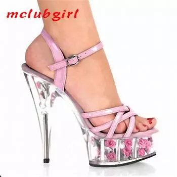 Женские туфли Crystal Rose Sole Fashion High Heel каблуки для ночного клуба Модель Танцевальные сандалии Каблук 15 см Платформа 5 см YKC 34 розовый