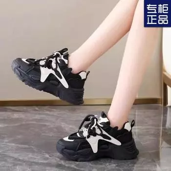 Женские туфли Dad Shoes 2024 весна-лето маленькие белые туфли сетчатая дышащая толстая подошва усиливающая мягкая подошва универсальная повседневная спортивная женская обувь 35 чёрный