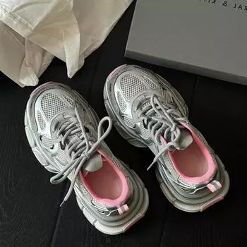 Женские туфли Dad Shoes 2024, весна, новые, кожаные, на толстой подошве, нескользящие, легкие, повседневные туфли, подчеркивающие модную женскую спортивную обувь 35 розовый