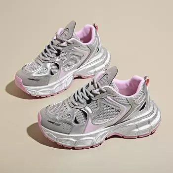 Женские туфли Dad Shoes 2024, весна, новые, кожаные, на толстой подошве, нескользящие, легкие, повседневные туфли, подчеркивающие модную женскую спортивную обувь 35 розовый