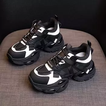 Женские туфли Dad Shoes из натуральной кожи на толстой подошве, универсальная спортивная повседневная обувь, увеличивающая рост, осень/зима 2024 г. 37