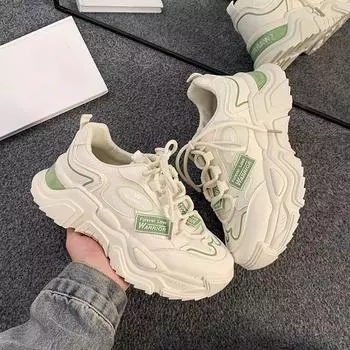 Женские туфли Daddy на толстой подошве с завышенной талией, новые универсальные кроссовки на осень, белые туфли в стиле кэжуал 35 зелёный