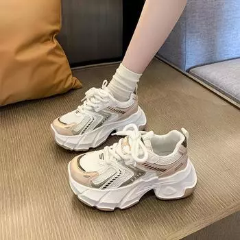 Женские туфли Daddy Shoes Ins Tide Summer с тонким сечением и толстой подошвой, увеличивающей рост, дышащая сетчатая спортивная повседневная обувь 35 золотой