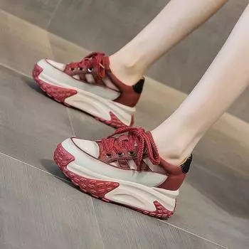 Женские туфли Daddy Shoes, летние кожаные винтажные туфли с внутренней высотой, повседневные спортивные туфли, сандалии на платформе 33 красный