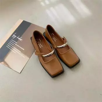 Женские туфли дерби на низком каблуке с квадратным носком Женская обувь из кожи Удобные туфли Мэри Джейн в стиле ретро Женские туфли дерби с квадратным носком 35