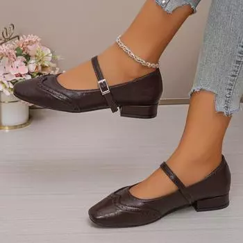 Женские туфли дерби с квадратным носком, женская обувь с неглубоким носком, кожаные, удобные, на плоской подошве, туфли Мэри Джейн, женские, удобные 35 чёрный