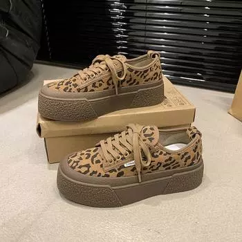 Женские туфли Dexun на платформе 2024 года с леопардовым принтом, повседневные спортивные туфли для сноуборда, парусиновые туфли из печенья, белые туфли 35 цветной печати леопарда