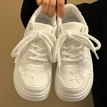 Женские туфли для белых досок, модные повседневные кроссовки со звездами, нескользящие кроссовки, удобная прогулочная обувь на плоской подошве с толстой подошвой 35 белый