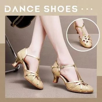 Женские туфли для домашних танцев Fashi для латиноамериканского танго, вальса и блесток, танцевальные туфли на каблуке 5 см 34 золотой