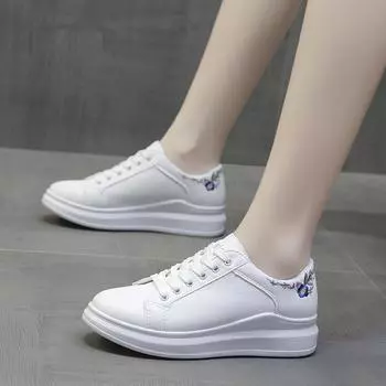 Женские туфли для досок, белые туфли, женские, осень 2024, новые, вышитые, спортивные, белые туфли, на шнуровке, модная, повседневная обувь 36 синий