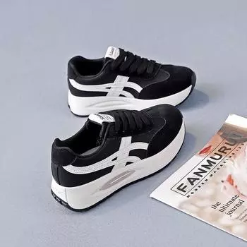 Женские туфли для досок, корейская версия папиных туфель, женские осенние новые женские студенческие спортивные туфли, белые туфли T 35 чёрный