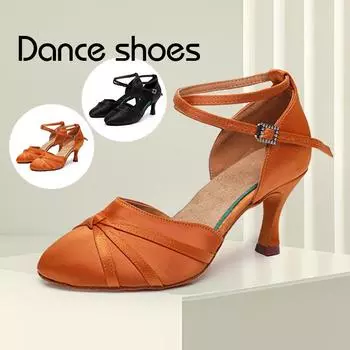 Женские туфли для латиноамериканских танцев, джаза, бальных танцев, танго, сальсы, туфли для вечеринок для женщин, высокий каблук 7 см 34 коричневый