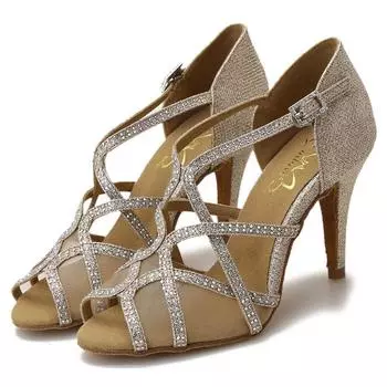 Женские туфли для латиноамериканских танцев на высоком каблуке, взрослые женские туфли для сальсы, танго, вечеринок, бальных танцев, на мягкой подошве, для социальных танцев 35 шампанского