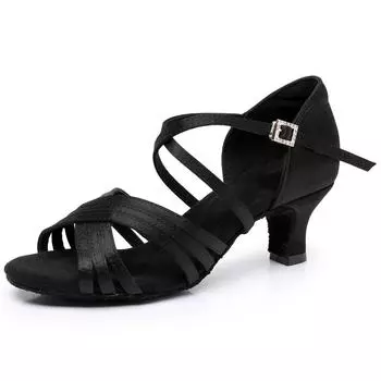 Женские туфли для латиноамериканских танцев, средний каблук, мягкая подошва, женские туфли для национальных стандартных танцев, туфли для танцев ча-ча, самба, каблук 5 см 34 чёрный