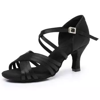 Женские туфли для латиноамериканских танцев, средний каблук, мягкая подошва, женские туфли для национальных стандартных танцев, туфли для танцев ча-ча, самба 34 чёрный