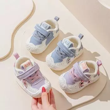 Женские туфли для малышей Treasure, теплые детские туфли, хлопковые туфли, мужские кроссовки из хлопкового бархата с мягкой подошвой и нескользящей подошвой 16 синий