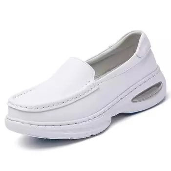 Женские туфли для медсестер, мокасины, лоферы, кожаные повседневные туфли без застежек, увеличивающие рост, белые туфли на толстой подошве EU:35 белый