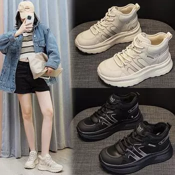 Женские туфли для пап из натуральной кожи большого размера с бархатной подкладкой, увеличивающие рост: Зимние повседневные кроссовки на толстой подошве 39 бежевый