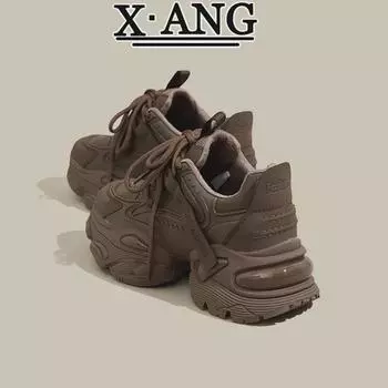 Женские туфли для пап из натуральной кожи — весенний стиль 2025 г., модные и универсальные, толстая подошва для увеличения роста, повседневная спортивная обувь 36