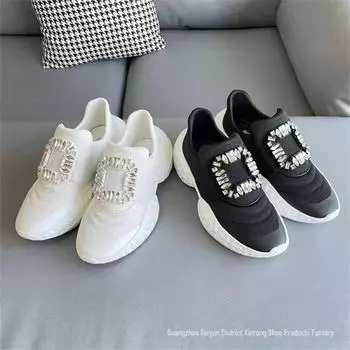 Женские туфли для пап на толстой подошве с пряжкой из страз, осень 2021 г., увеличивающие рост - Ouyang Nana Style 34