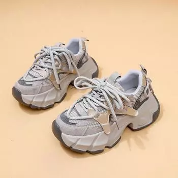 Женские туфли для папы на толстой подошве, новые туфли на платформе, повседневные кроссовки из натуральной кожи с сеткой 35 серый