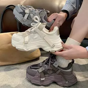 Женские туфли для папы, ранняя весна, новые универсальные повседневные туфли с толстой подошвой, кроссовки из натуральной кожи для женщин 35