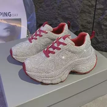 «Женские туфли для папы со стразами — модный, визуально увеличивающий рост стиль осени 2024 года с толстой подошвой для повседневной носки» 35 серебряный