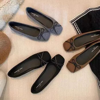 Женские туфли для поездок на работу из овчины в стиле ретро Su Yinyin Flat Bow Soft Bottom 34 чёрный