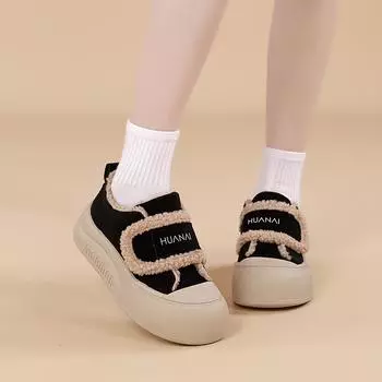 Женские туфли для скейтбординга из бархата, уродливые, милые, с большой головой, хлопковые туфли, зимние, новые, на липучках, с подошвой-бубликом, повседневные туфли для хлеба 35 хаки