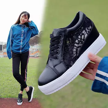 женские туфли для увеличения роста внутри, женские летние туфли, белые туфли, дышащая сетчатая спортивная обувь, танкетка, каблук-маффин, толстая подошва, одинарные туфли на высоком каблуке 34 белый