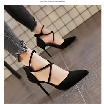 Женские туфли Four Seasons Suede High Heels 9 см 2024 Новые модные сексуальные черные свадебные туфли с острым носком и шпильками. Свадебные туфли телесного цвета 34 чёрный