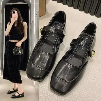 Женские туфли французские ретро-туфли, новые осенние коричневые туфли Мэри Джейн на плоской подошве с квадратным носком, нескользящие, удобные женские туфли 35